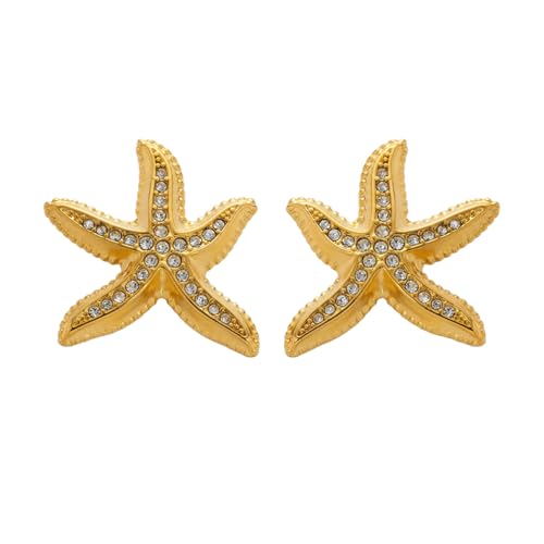 Boho Seestern Klare Zirkon Ohrringe Sommer INS Vergoldete hypoallergene Edelstahl Theater Requisiten Schmuck von Hao Wu Xuan