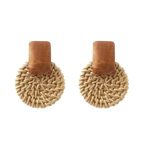 Boho handgemachte geometrische hölzerne Rattangeflecht Tropfenohrringe für Frauen Sommer Strand Statement Ohrring Schmuck von Hao Wu Xuan
