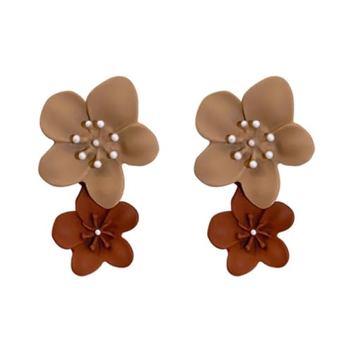 Braune zweifarbige Blume Tropfen Ohrringe für Frauen 2025 Koreanischer Schmuck Hochzeit Party Mädchen Elegante Ohrdekoration von Hao Wu Xuan