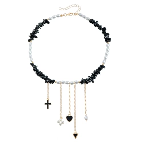 Choker Halsketten Stein Perle Liebe Kreuz Layered Halskette Collares Para Mujer für Mädchen von Hao Wu Xuan