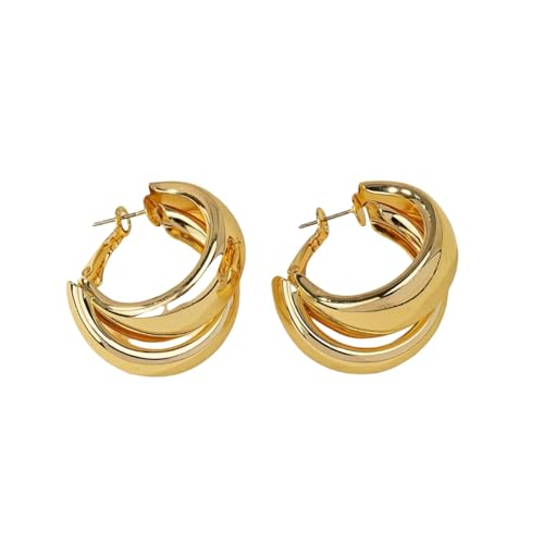Chunky Creolen für Frauen Mädchen Gold Farbe Doppelring Dicke Geometrische Runde Ohrringe Statement Schmuck Geschenk von Hao Wu Xuan