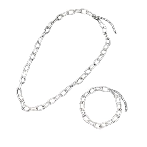 Chunky Edelstahl Kette Halskette und Armband Set Punk Hip Hop Einfaches Schmuckset für Frauen Männer Unisex Accessoire von Hao Wu Xuan