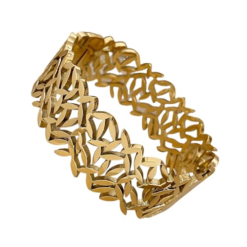 Chunky Gold Color Charm Blatt breite Edelstahl Armreifen Armbänder für Frauen Männer Handgelenk Wasserdichter Schmuck von Hao Wu Xuan