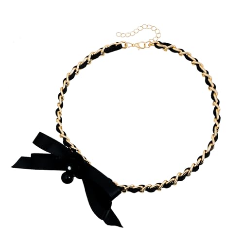 Collares Para Mujer Schleife Blume Schlüsselbein Kette Leder Schwarz Halskette Frauen Choker Halsketten für Damen von Hao Wu Xuan