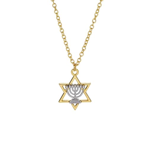 Davidstern Halskette Menora Kerzen Hebräisch Jüdischer Schmuck Israel Glaube Lampe Chanukka Anhänger Halskette Amulett Geschenk von Hao Wu Xuan