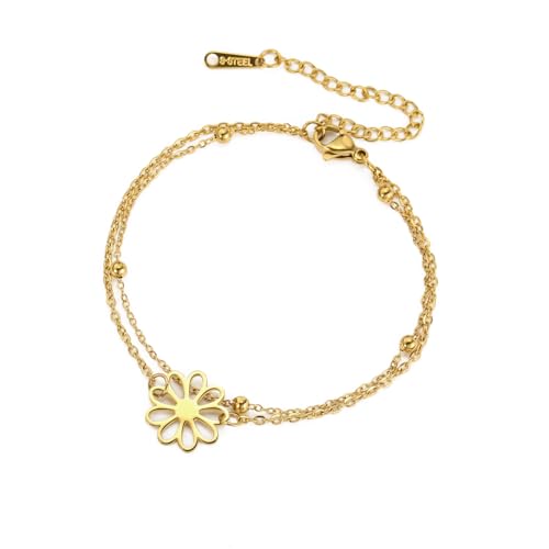 Edelstahl Lucky Nine Petal Flower Armband für Frauen Mädchen Verstellbare Hand Kette Schmuck Geschenk von Hao Wu Xuan