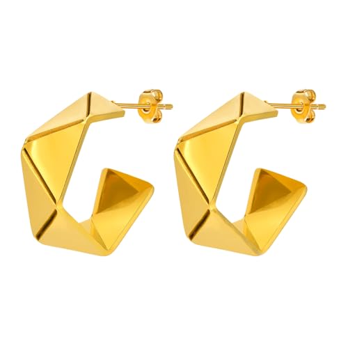 Einzigartige geometrische Creolen Damen, vergoldeter Edelstahl Medium Ohrschmuck Einzigartige geometrische Creolen Damen, vergoldeter Edelstahl Medium Ohrschmuck von Hao Wu Xuan