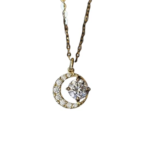 Elegante Lady Moon Anhänger Halskette Goldfarbe Heller runder Schmuck für Verlobung Anmutige zarte Accessoires von Hao Wu Xuan