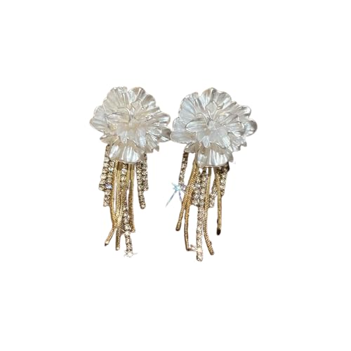 Elegante weiße Blume Zirkon Quaste Tropfen Ohrringe für Frauen Exquisiter Kristall Ohrring Luxus Hochzeit Schmuck Zubehör von Hao Wu Xuan