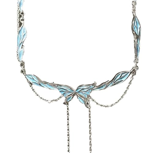 Eleganter blauer Schmetterling Anhänger Halskette Ring Set für Frauen Elegante lange Quaste Charm Exquisites Halsband Accessoires Feiner Schmuck von Hao Wu Xuan