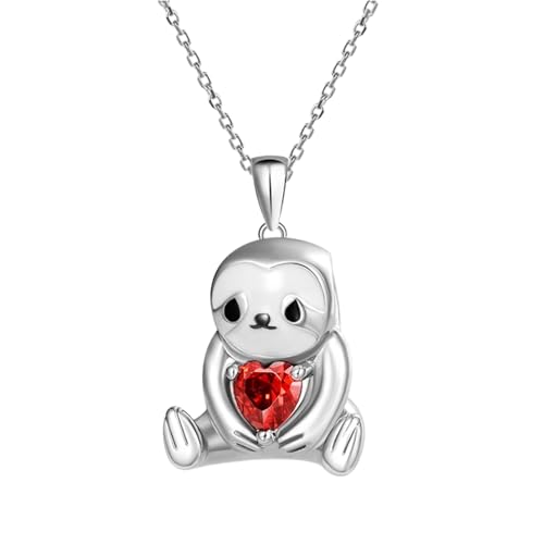 Exquisite Cartoon Faultier Anhänger Halskette für Frauen Funkelnder roter Kristall Tierschmuck Niedliche Mädchen Accessoires Romantisches Liebesgeschenk von Hao Wu Xuan