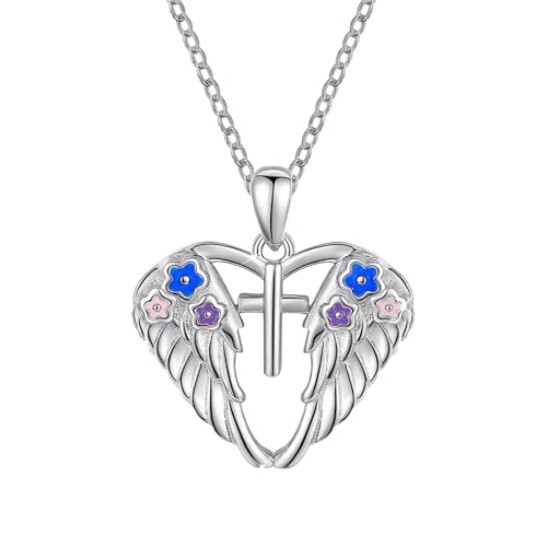 Exquisite Mode Herzförmige Öltropfen Kleine Blume Engel Flügel Kreuz Anhänger Halskette für Frauen Liebhaber Schmuck Geschenk von Hao Wu Xuan