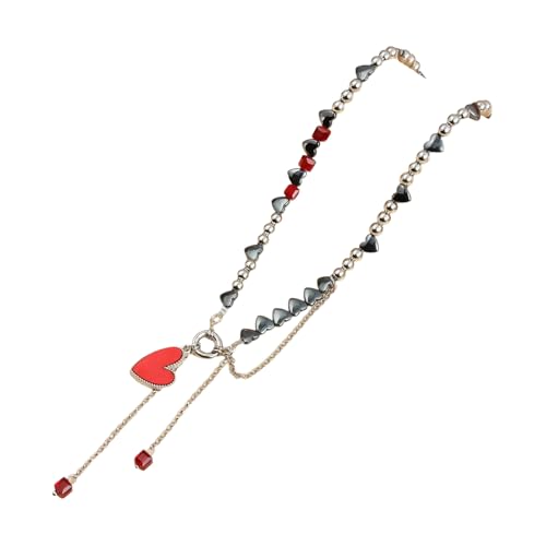 Exquisite Y2K Herz Perlen Choker Halsketten für Frauen Punk Gothic Rotes Herz Kristall Anhänger Halskette Party Schmuck von Hao Wu Xuan