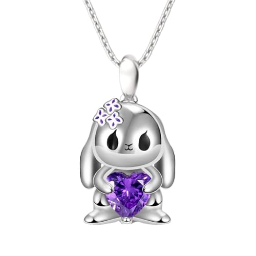 Exquisite herzförmige lila Kristall Hase Anhänger Halskette für Mädchen süße Cartoon Kaninchen Halskette Schmuck Mode Geburtstagsgeschenk von Hao Wu Xuan
