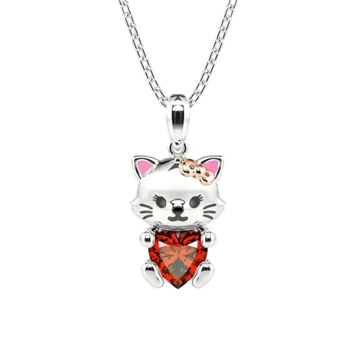 Exquisite herzförmige rote Kristall Niedliche Schleife Katze Anhänger Halskette Mode Frauen Halskette Romantischer Schmuck Geschenk Halskette für Frauen von Hao Wu Xuan