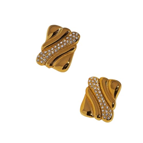 Französisch Square Twist Iced Out Zirkon Ohrringe Vergoldet Hypoallergen Edelstahl Elegantes Dame Schmuck Geschenk von Hao Wu Xuan