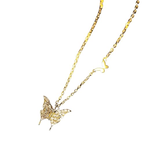 Glänzende Goldfarbe Schmetterling Anhänger Halskette Dame Ästhetischer Schmuck für Hochzeitszeremonie Helle Accessoires von Hao Wu Xuan