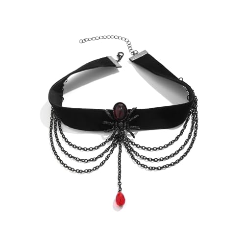 Gothic Rot Kristall Anhänger Halskette Ringe für Frauen Schwarz Mehrschichtige Quaste Schlüsselbein Kette Blut Choker Schmuck von Hao Wu Xuan