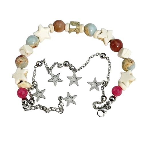 Handgemachte Creme Farbe Doppelschicht Stern s Edelstahl Kette Mädchen Naturstein Perlen Party Schmuck Geschenke von Hao Wu Xuan