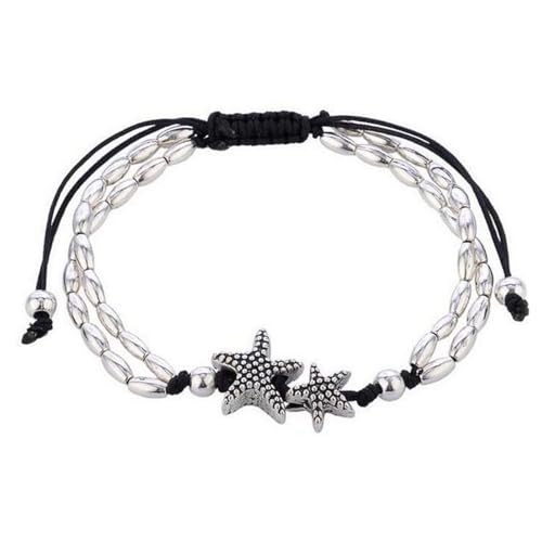 Handgemachte Perle Fußkettchen für Frauen Seestern/Symbol Charms Vintage Antik Silber Farbe Verstellbares Seil Knöchel Armband Schmuck von Hao Wu Xuan