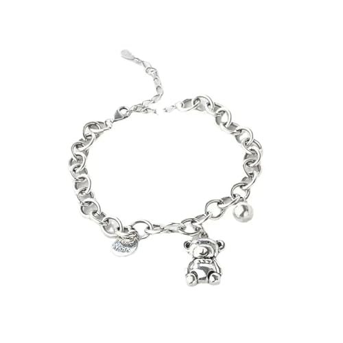 Hao Wu Xuan 2025 Trendy Versilbert Licht Luxus Bär Anhänger Charm Armband Retro Dicke Kette Hip Hop Statement Schmuck für Frauen von Hao Wu Xuan