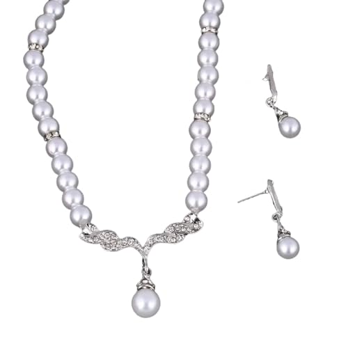 Hao Wu Xuan 2pcs Set Hochzeit Brautschmuck Einfache Luxus Kristall Perlenkette Ohrringe Set für Frauen Bankett Party Festival Geschenk von Hao Wu Xuan