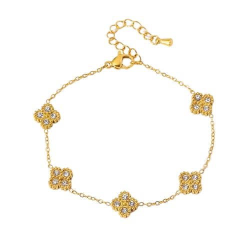 Hao Wu Xuan 316L Edelstahl Blume Klee Zirkon Armband für Frauen Mädchen 2025 Trendige Handgelenkkette Wasserdichtes Schmuckgeschenk von Hao Wu Xuan