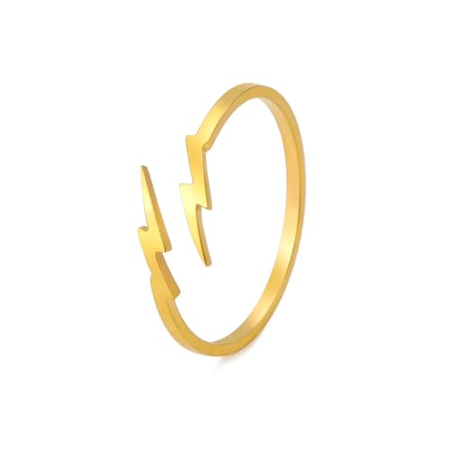 Hao Wu Xuan Blitzförmige offene Ringe für Frauen Männer Mode Verstellbare Edelstahl Fingerringe Geburtstagsschmuck Geschenk von Hao Wu Xuan