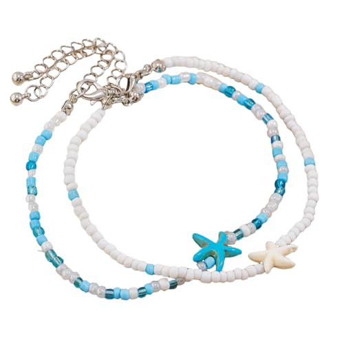 Hao Wu Xuan Böhmische Meeresschildkröte Seestern Anhänger Fußkettchen für Frauen Mode Sommer Strand Mehrschichtige Reis Perlen Knöchel Armband Am Fuß Schmuck von Hao Wu Xuan