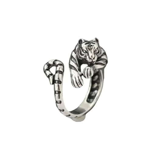 Hao Wu Xuan Bully Retro Wild Tiger Verstellbarer Offener Ring Männer und Frauen Punk Hip Hop Tier Kreativ Finger Ring Nische Trend Geschenk Schmuck von Hao Wu Xuan