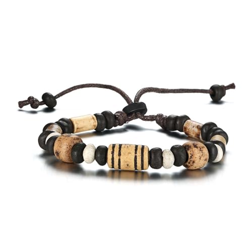 Hao Wu Xuan Casual Herren Holz Perlen Armband Surfer Bohemian Stapel Armreif Tribal Chic Schmuck Kordelzug Festival Boho Zigeuner Accessoires von Hao Wu Xuan