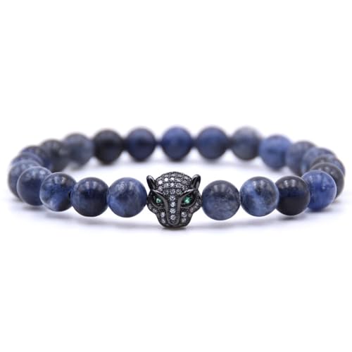Hao Wu Xuan Charm Armband Männer 8mm Naturstein Perlen Panther Kopf Krone Paare Armbänder Geschenk Schmuck Boho von Hao Wu Xuan