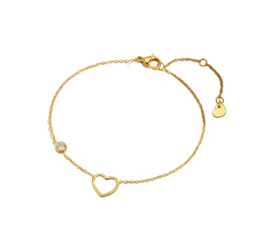 Hao Wu Xuan Charms Love Edelstahl Herz Armband Armreif für Frauen Mädchen, vergoldete romantische hypoallergene Schmuckstücke von Hao Wu Xuan
