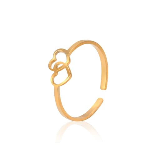 Hao Wu Xuan Doppeltes Herz hohler verstellbarer Ring für Frauen Paar Edelstahl Anillo Verlobung Hochzeit Schmuck Geschenke Hao Wu Xuan Doppeltes Herz hohler verstellbarer Ring für Frauen Paar Edelstahl Anillo Verlobung Hochzeit Schmuck Geschenke von Hao Wu Xuan