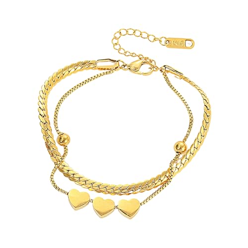 Hao Wu Xuan Edelstahl Liebe Doppellagiges Armband für Frauen Valentinstag Schmuck Geschenk von Hao Wu Xuan