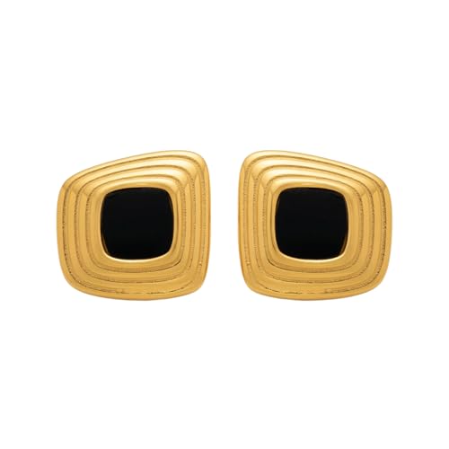Hao Wu Xuan Edelstahl Schwarz Unregelmäßige Trapezförmig Gestreifte Ohrringe Ring Set Vergoldet Anlaufen Frei Schmuck Zubehör von Hao Wu Xuan