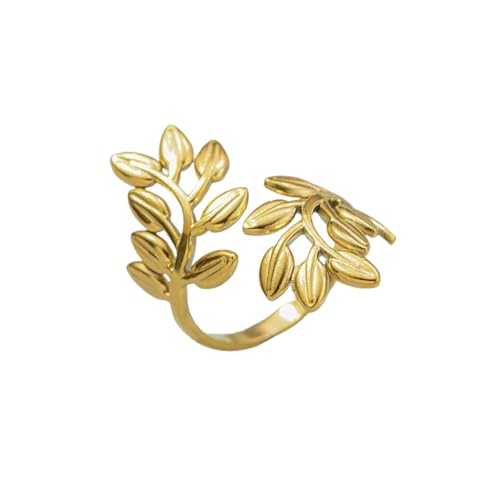 Hao Wu Xuan Edelstahlringe für Frauen Gold Farbe Baum Blatt Finger Ring Wasserdicht Klassische Blätter Ästhetische Modeschmuck Zubehör Hao Wu Xuan Edelstahlringe für Frauen Gold Farbe Baum Blatt Finger Ring Wasserdicht Klassische Blätter Ästhetische Modeschmuck Zubehör von Hao Wu Xuan