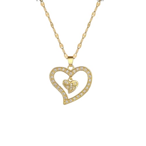 Hao Wu Xuan Elegante Doppelherz Schmetterling Zirkon Anhänger Mode Edelstahl Kette Damen Schmuck Geburtstagsgeschenk von Hao Wu Xuan