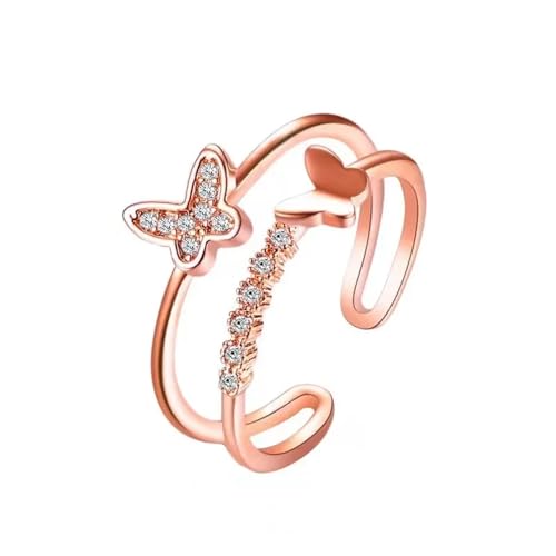 Hao Wu Xuan Exquisiter Zirkon-Schmetterlingsring mit doppelter Öffnung für Damenmodeschmuck 2023 Hochzeitsfeier Luxus-Accessoire-Ringe von Hao Wu Xuan