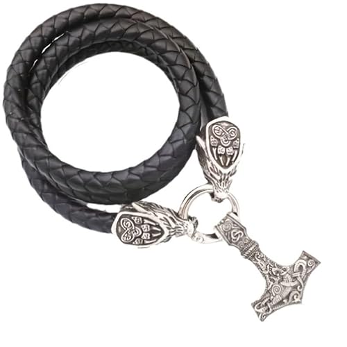 Hao Wu Xuan Fashion Viking Hammer Pendants Scandinavian Nordic Symbol Wolf Heads Leather Chain Necklace Items prezzie von Hao Wu Xuan