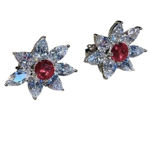 Hao Wu Xuan Funkelnde Blume Creolen mit Bling Bling Rot/Weiß Cubic Zirvonia Ästhetische Accessoires für Frauen Hochzeitsschmuck von Hao Wu Xuan