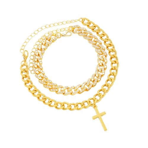 Hao Wu Xuan Gold Farbe Kristall Kreuz Kubanische Armbänder für Frauen Männer Punk Chunky Breite Unisex Armbänder Set Hip Hop Daily Wear Schmuck von Hao Wu Xuan
