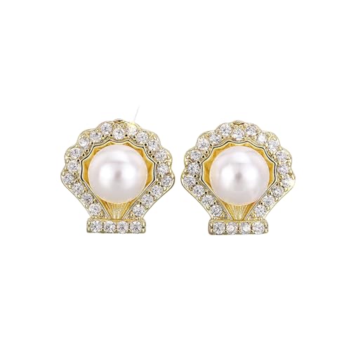 Hao Wu Xuan Goldfarbene muschelförmige Ohrstecker Weibliche anmutige simulierte Perlenschmuck für Verlobung helle Accessoires von Hao Wu Xuan