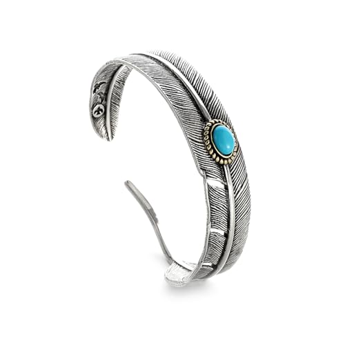 Hao Wu Xuan Herren Retro Feder Blau Türkis Offene Armreifen Damen Personalisiert Mode Armband Schmuck Geschenk von Hao Wu Xuan