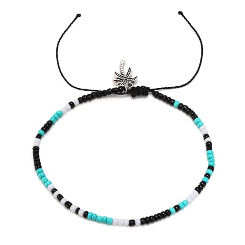 Hao Wu Xuan Herren Webperlen Fußkettchen, Trendiger Freizeitschmuck Verstellbare gewebte Fußkettchen Charm Kette, Strand Urlaub Party Geschenk für Liebhaber von Hao Wu Xuan