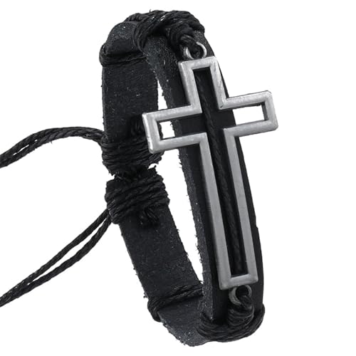 Hao Wu Xuan Hollow Out Alloy Cross Dekoratives Punk Charm Armband für Männer Mehrschichtiges geflochtenes Lederarmband Schmuck Geschenk von Hao Wu Xuan