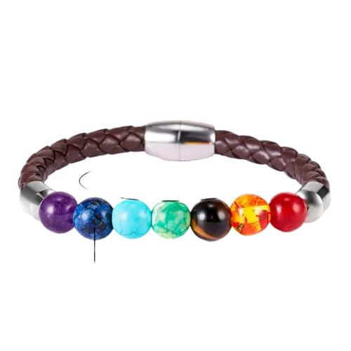 Hao Wu Xuan Klassische Bunte Sieben Chakren Naturstein Perlenarmbänder Für Frauen Vintage Charm Männer Leder Magnet Weibliches Schmuck Geschenk von Hao Wu Xuan