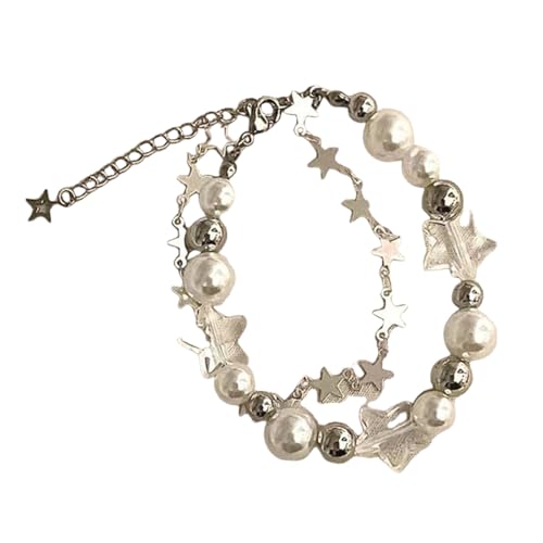 Hao Wu Xuan Kristall Stern Pentagramm Imitation Perlenarmband für Frauen Mädchen Vintage Ästhetische Charme Doppelschicht Kette Armband Schmuck Geschenke von Hao Wu Xuan
