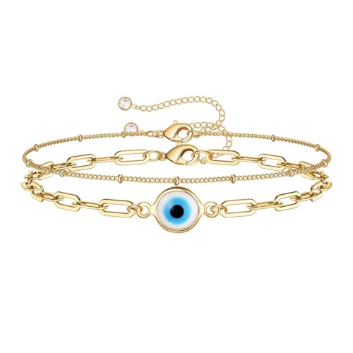 Hao Wu Xuan Lucky Blue Evil Eye Armbänder für Frauen Männer Türkische Augen Verstellbares Edelstahl Gliederkettenarmband Viel Glück Amulett Schmuck von Hao Wu Xuan