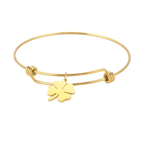 Hao Wu Xuan Lucky Four-Leaf Clover Armband für Damen Edelstahl verstellbare Armreifen Bless Schmuck Muttertagsgeschenk von Hao Wu Xuan